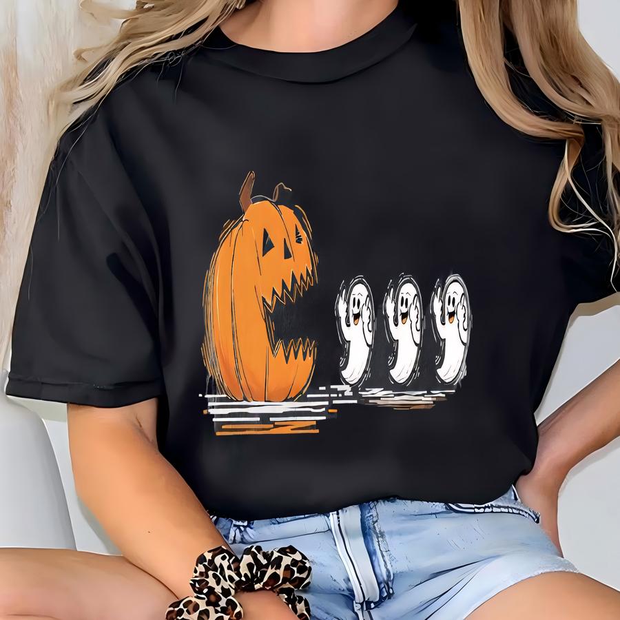 Subtle F*ck Halloween Pumpkin Eat Ghost Shirt, Pumpkin Pac Man Shirt, Halloween Gamer Gift, Spooky Ghost Tee, Halloween Party Tee T-shirt