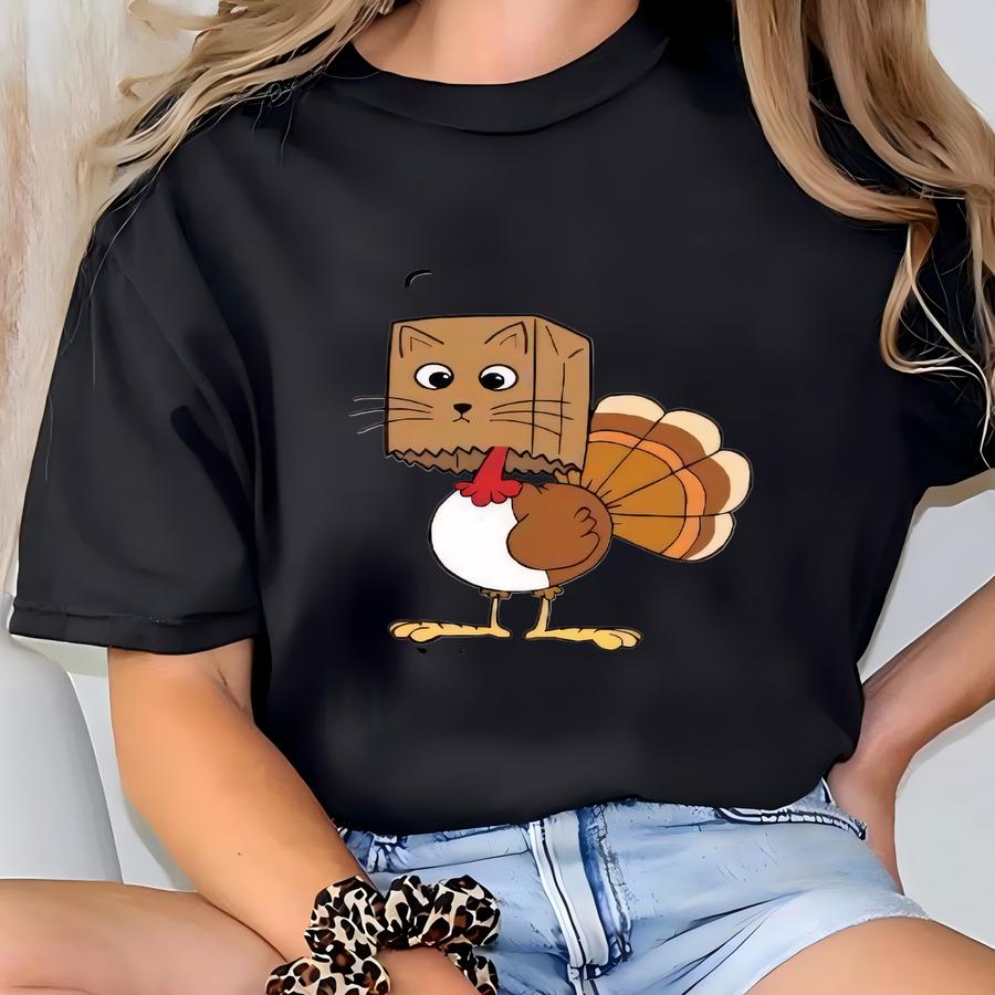 Custom Thanksgiving Text Turkey Shirt, Funny Thanksgiving Turkey Sweater, Meow Meow Turkey Hoodie, Gobble Custom Text Crewneck T-shirt