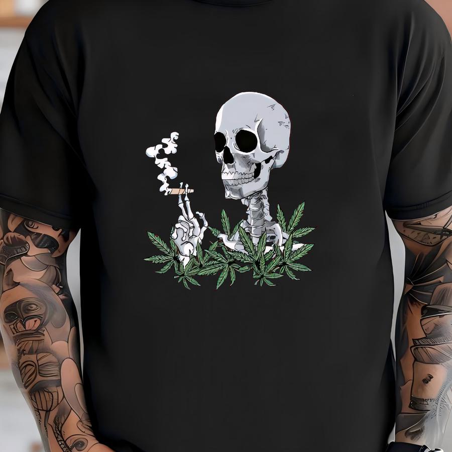 Skull Hoodie, Smoking Shirt, Marijuana Leaves Crewneck, Blunt Shirt, Shirt, Skeleton Tee, Gift For Smokers T-shirt