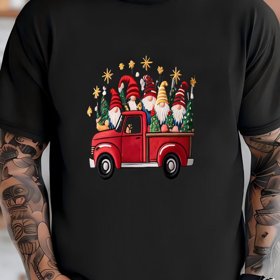 Holiday Christmas Gnomes Y Shirt, Sweatshirt Or Hoodies With Red Pickup Truck T-shirt