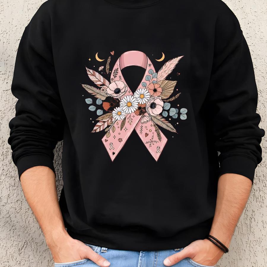 Pink Floral Ribbon Shirt, Breast Cancer Sweater, Pink Ribbon Shirt, Cancer Survivor Shirt, Breast Cancer Awareness Sweat, Women Gift Sweatshirt Pink Floral Ribbon Shirt, Breast Cancer Sweater, Pink Ribbon Shirt, Cancer Survivor Shirt, Breast Cancer Awareness Sweat, Women Gift Sweatshirt