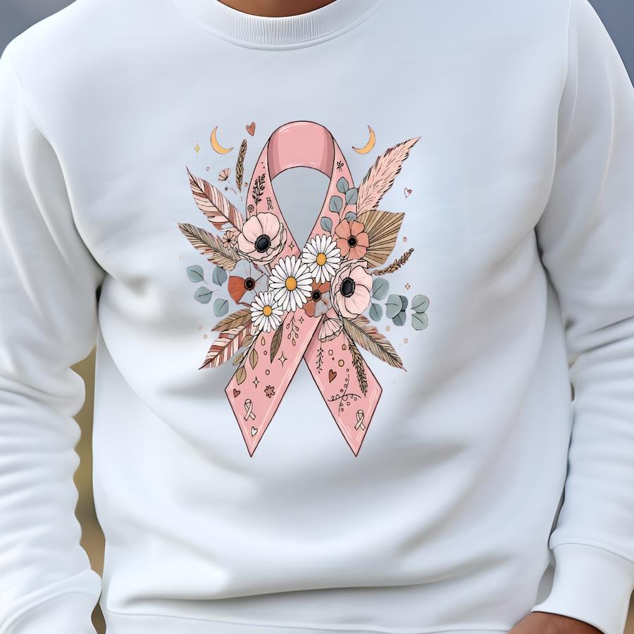 Pink Floral Ribbon Shirt, Breast Cancer Sweater, Pink Ribbon Shirt, Cancer Survivor Shirt, Breast Cancer Awareness Sweat, Women Gift Sweatshirt Pink Floral Ribbon Shirt, Breast Cancer Sweater, Pink Ribbon Shirt, Cancer Survivor Shirt, Breast Cancer Awareness Sweat, Women Gift Sweatshirt