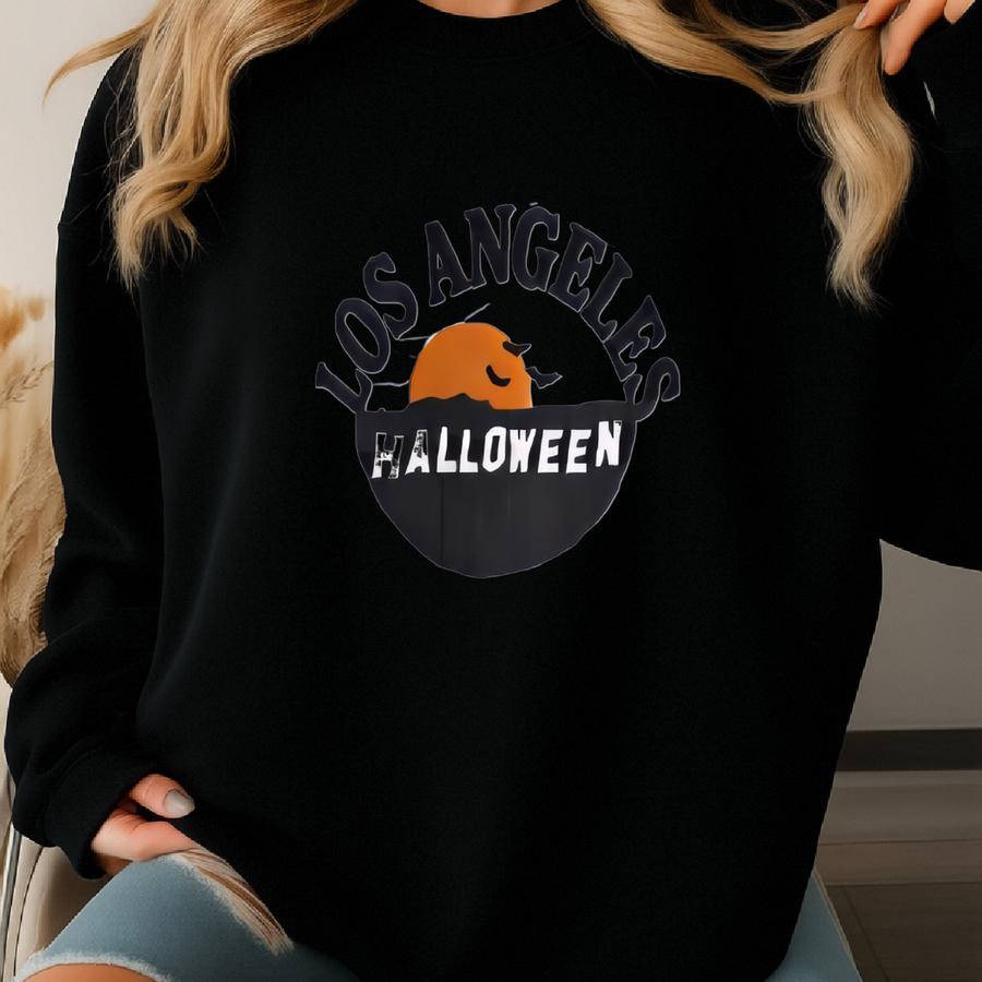 Halloween Crewneck Sweatshirt, La Hollywood Sign Halloween Sweatshirt, Bat Moon Sweatshirt, Orange Moon Sweatshirt, Halloween Sweatshirt