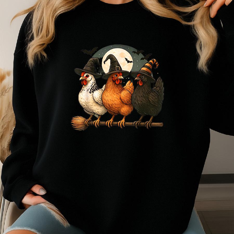 Tonight We Fly Halloween Chicken Shirt, Witchy Chicken Fall Crewneck, Chicken Lover Halloween Gift, Fall Chicken T-shirt, Sarcastic Cozy Top Sweatshirt