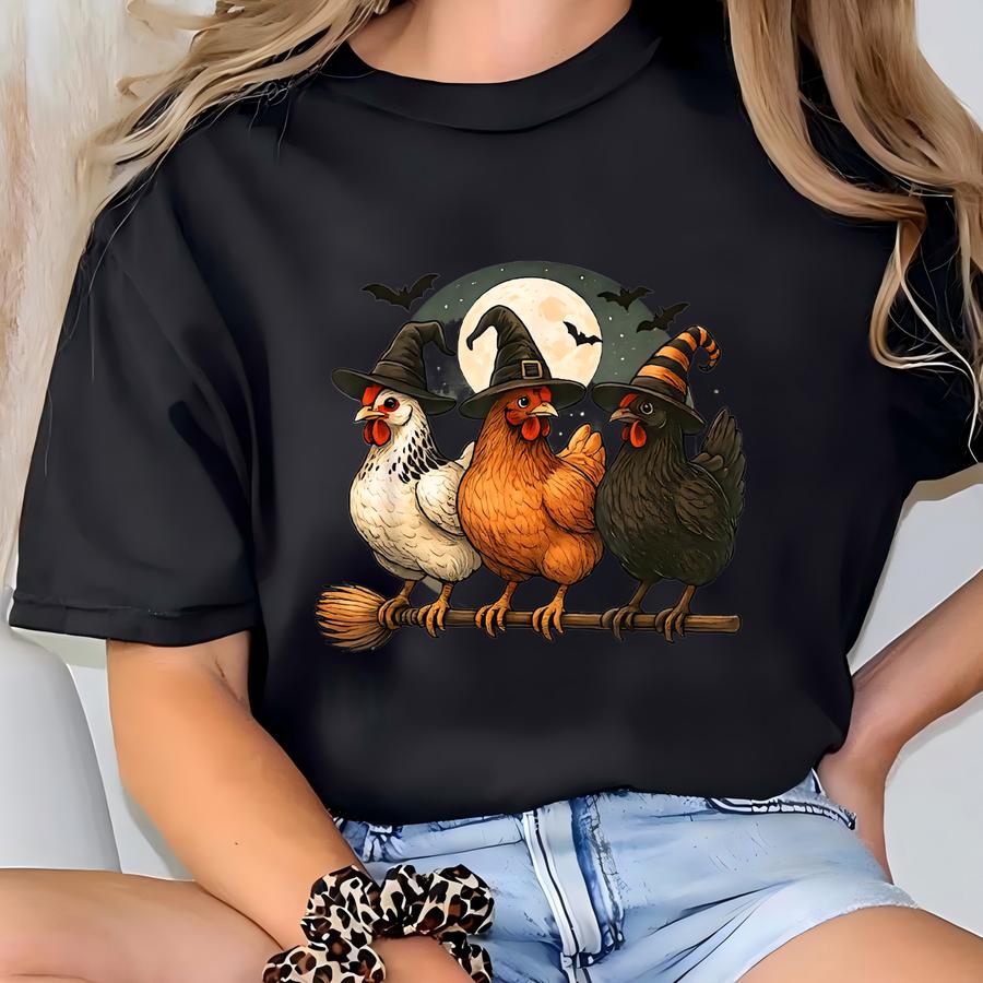 Tonight We Fly Halloween Chicken Shirt, Witchy Chicken Fall Crewneck, Chicken Lover Halloween Gift, Fall Chicken Hoodie, Sarcastic Cozy Top T-shirt