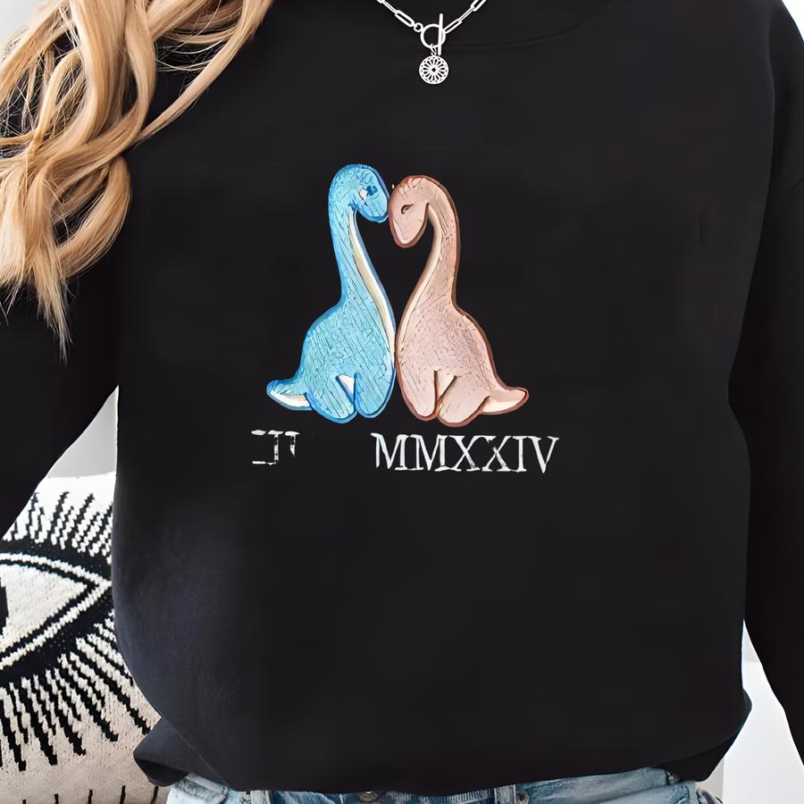 Dinosaur Couple Hoodie: Custom Roman Numeral Date Sweatshirt Sweatshirt
