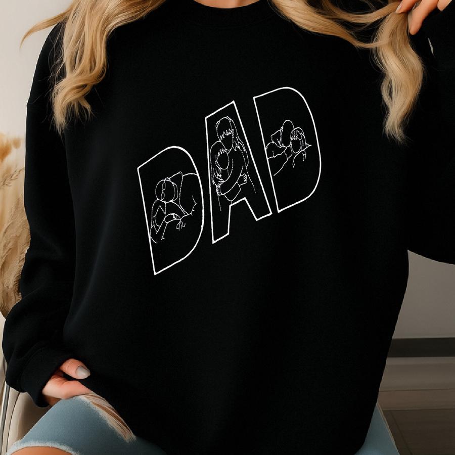 Dad Portrait Custom Sweatshirt: Papa Sweatshirt, Personalized Kids Name On Sve, Memorial Gift Sweatshirt
