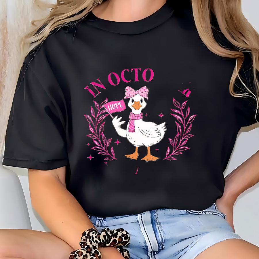 In October We Wear Pink Ghost Sweatshirt, Breast Cancer Awareness Tee,cancer Pink Ribbon Shirt Gift,goose Pink Ribbon Shirt,hope Support Tee T-shirt