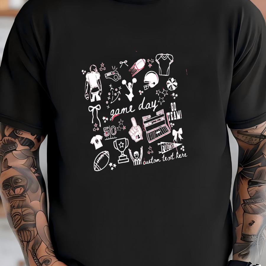 Custom Coquette Doodles Football Hoodie | Tailgate Party Shirt | Custom Football Team | Bow Game Day Hoodie | Mama Football T-shirt