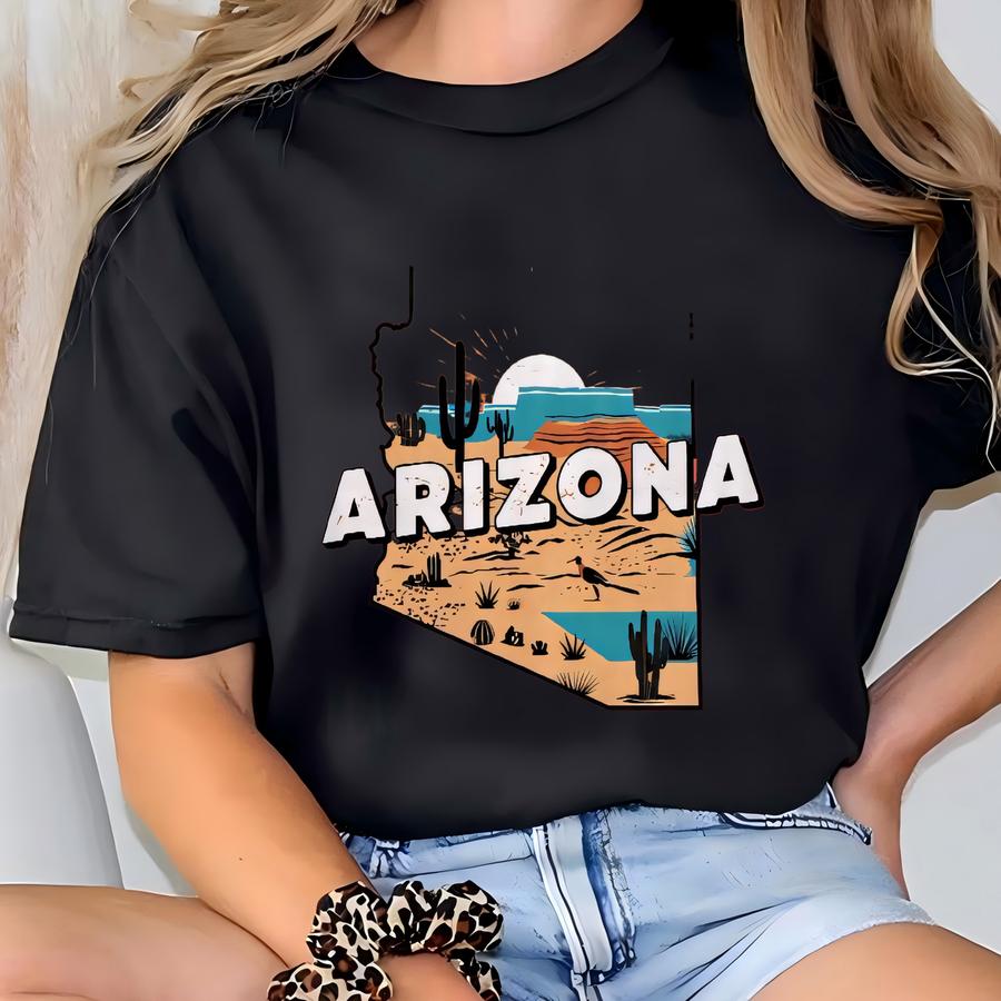 Arizona Vacation Hoodie, Arizona State Map Shirt, Retro Arizona Desert Tee, Arizona Trip Gift, Arizona Souvenir Shirt, Cactus Crewnenck T-shirt