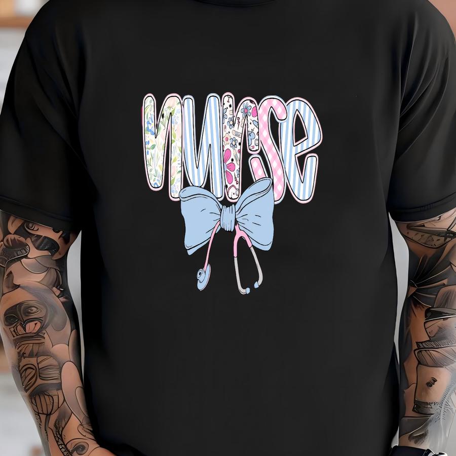 Floral Nurse Shirt, Cute Spring Rn Tshirt, Coquette Nursing Tee, Nurse Bow Tshirt, Nurse Appreciation Gift, Gift For Nurse Shirt
