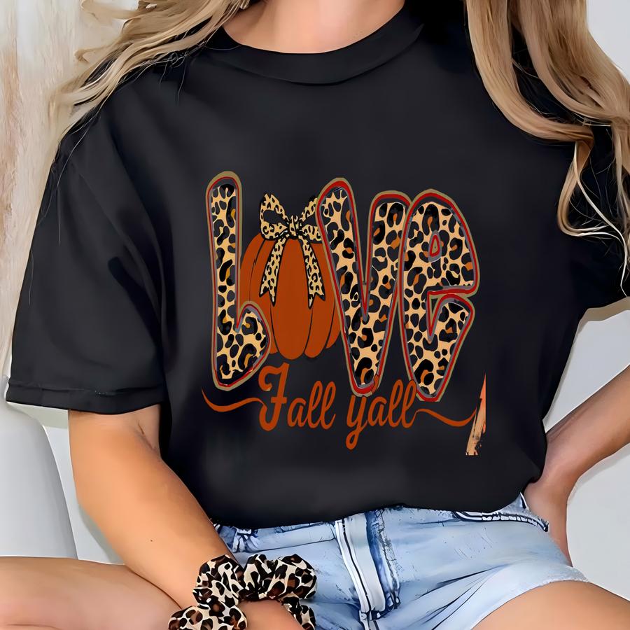 Love Fall Y'all Hoodie: Retro Patchwork Pumpkin Bella Canvas Tee T-shirt