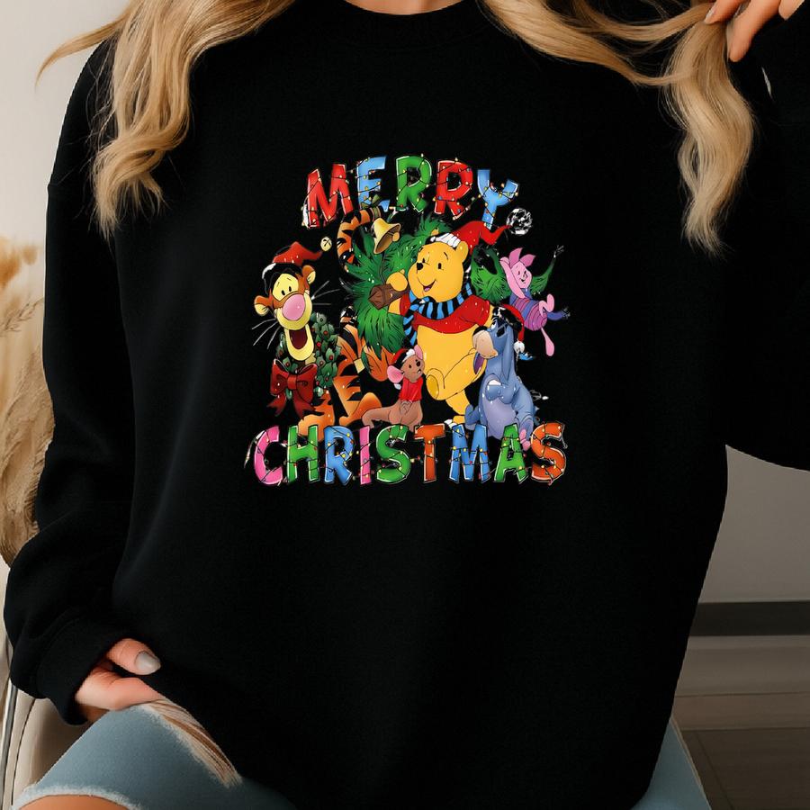 Characters Christmas Shirt, Merry Christmas Party T-shirt, The Pooh Eeyore Tigger Piglet Christmas Shirt, Tsf204 Sweatshirt