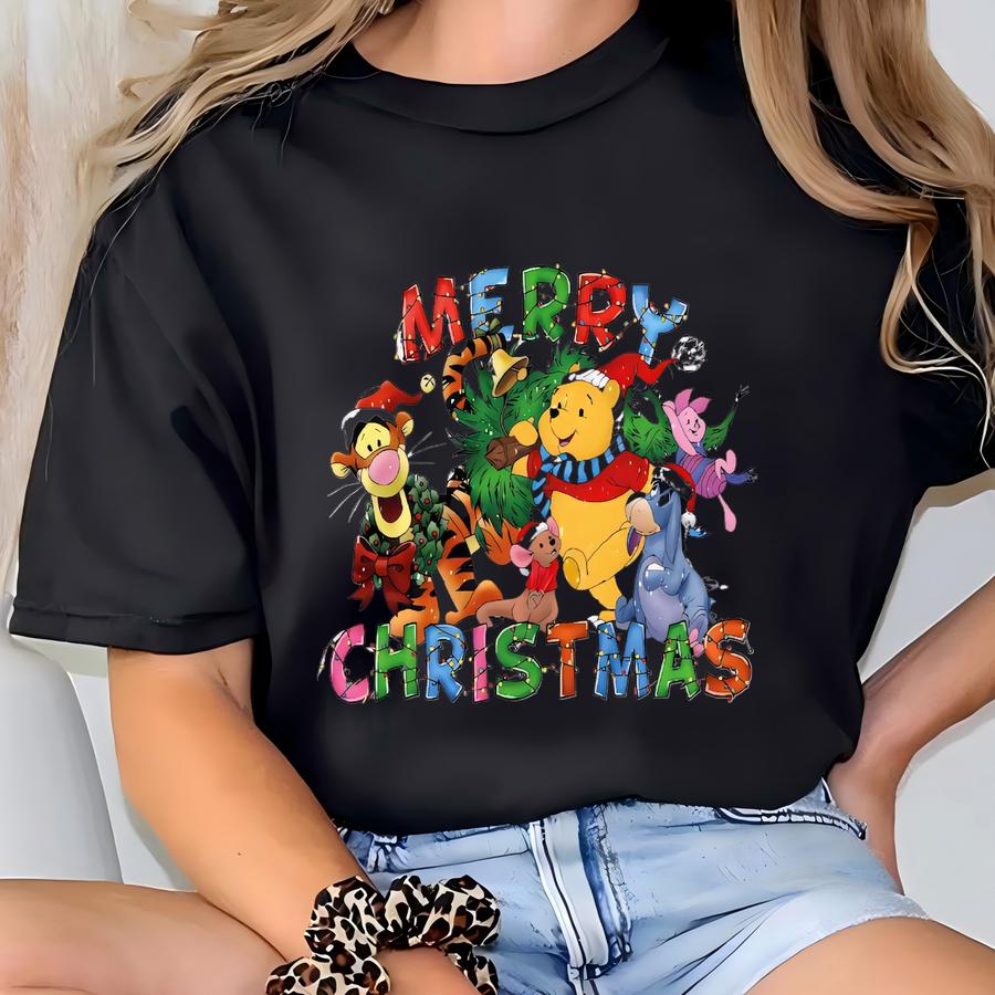 Characters Christmas Shirt, Merry Christmas Party Hoodie, The Pooh Eeyore Tigger Piglet Christmas Shirt, Tsf204 T-shirt