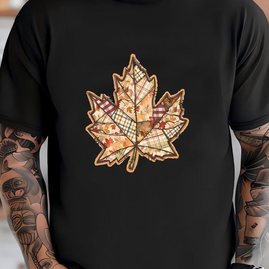 Gift Patchwork Maple Leaf Sweatshirt: Vintage Cozy Autumn Fall Tee T-shirt