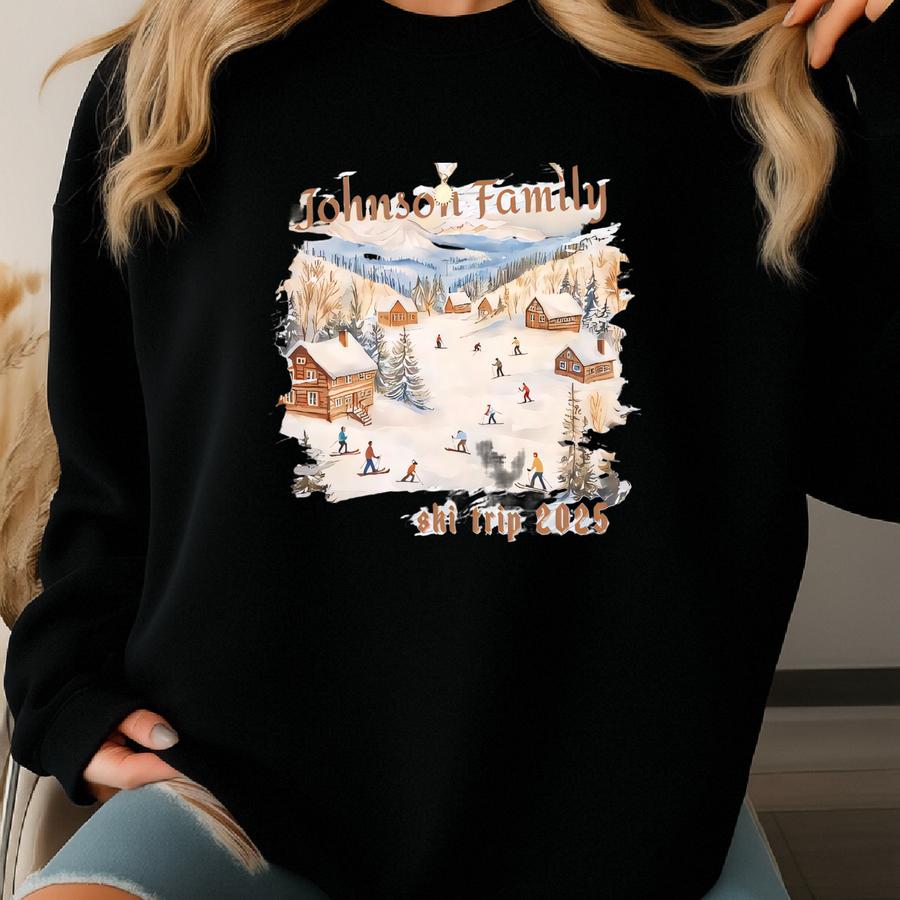Retro Ski Mountain Scene 90s Vintage Style Custom Family Ski Trip Matching Shirts, Christmas Apparel Sweatshirts Sweatshirt