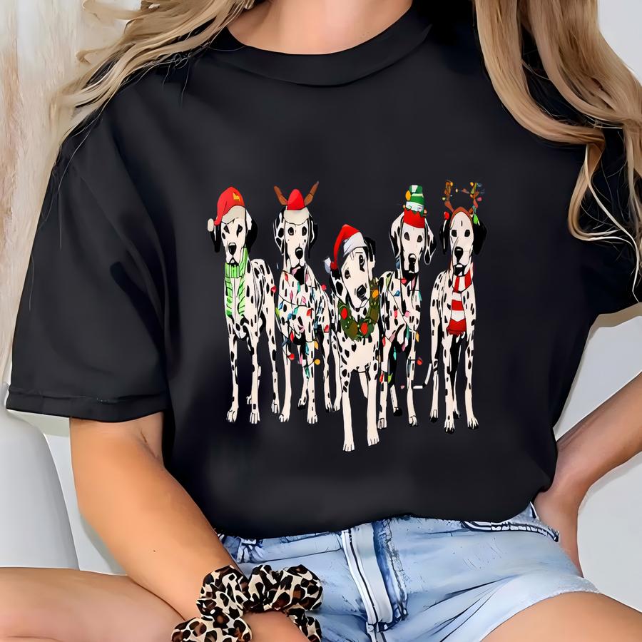 Christmas Dalmatian Sweatshirt | Funny Dog Holiday Crewneck | Dalmatian Lover Gift | Santa Hat Dog Apparel | Festive Dalmatian Shirt T-shirt