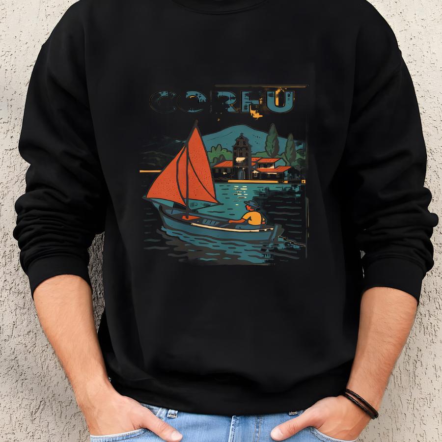 Corfu T-shirt Unisex: Retro Greece Tee Sweatshirt