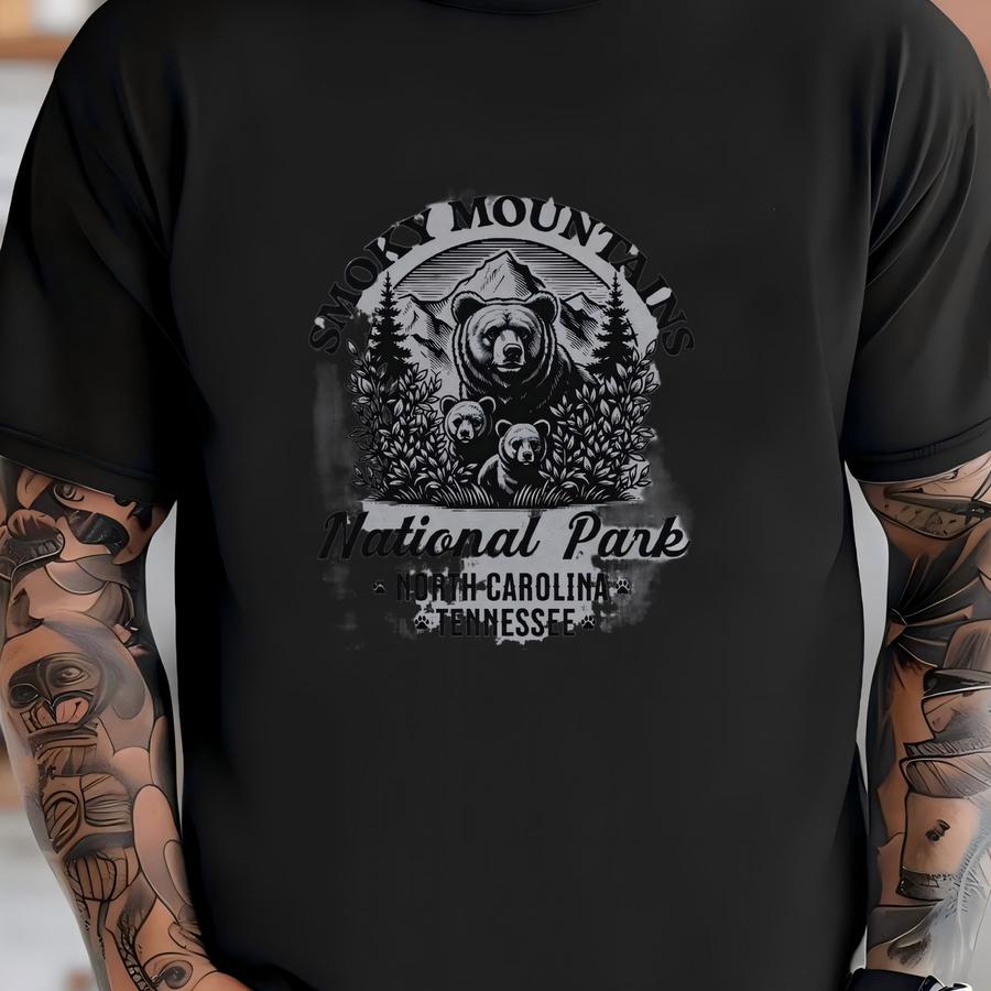 Smoky Mountains National Park Tee - Bear Family Camping Shirt T-shirt