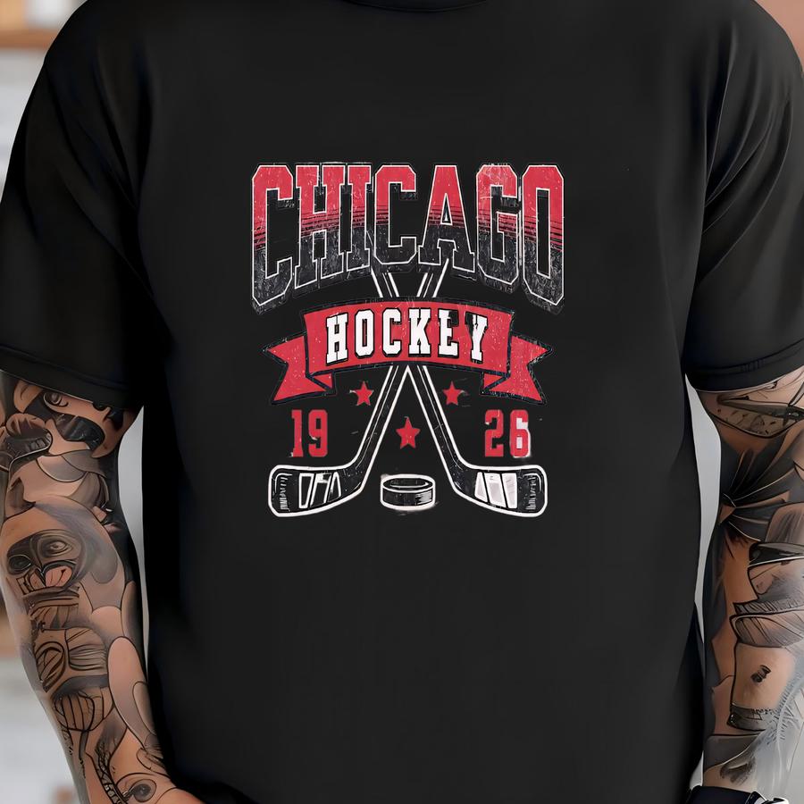 Distressed Vintage Style Chicago Hockey Apparel, Mens Womens Hoodie/crewneck Sweatshirt/ Hoodie, Sports Fan Gift, Game Day Outfit T-shirt