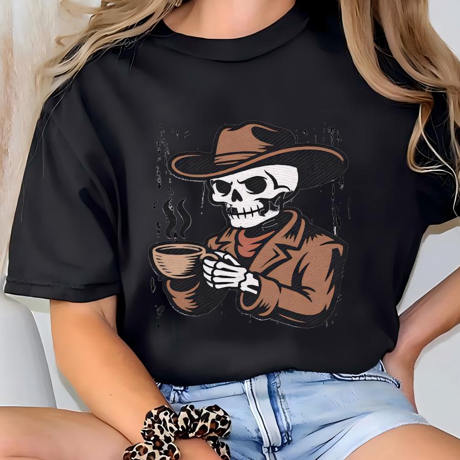 Skeleton Coffee Hoodie: Spooky Fall Halloween Tee T-shirt