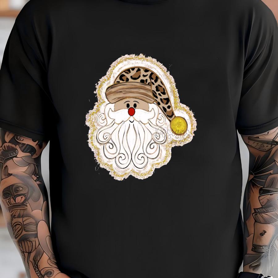 Santa Cheetah Print Png, Hand Drawn Png, Preppy, Faux Glitter Christmas, Bow Png, Merry Christmas Png, Brushstroke Png, Brushstroke Png T-shirt