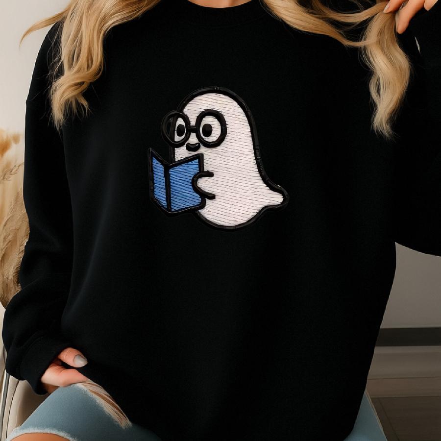 Bookworm Cute Reading Ghost, Fall Sweatshirt, Halloween Sweatshirt, Ghost Sweatshirt, Fall Sweatshirlis Sweatshirt