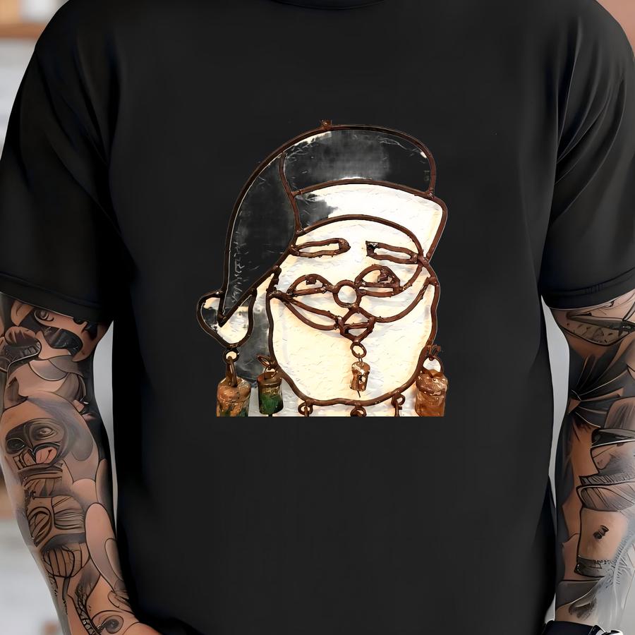 Vintage Metal Christmas Santa Clause Wind Chime W/ Handmade Sleigh Bells Patina T-shirt