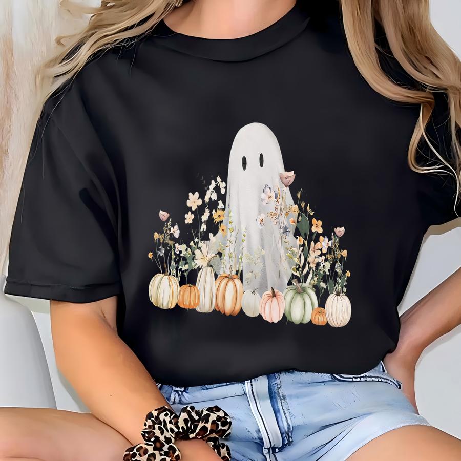 Wildflower Ghost ® Shirt Spooky Fall Aesthetic Halloween Floral Tee Retro October Graphic Hoodie Cozy Ghostcore Gift For Mom T-shirt