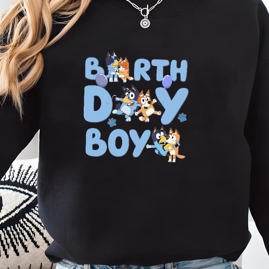 Custom Name And Age Birthday Boy Shirt Personalized Blueey Birthday Party Shirt Funny Shirt Blue Dog Inspired Shirt Gift For Birthday Shirt Sweatshirt