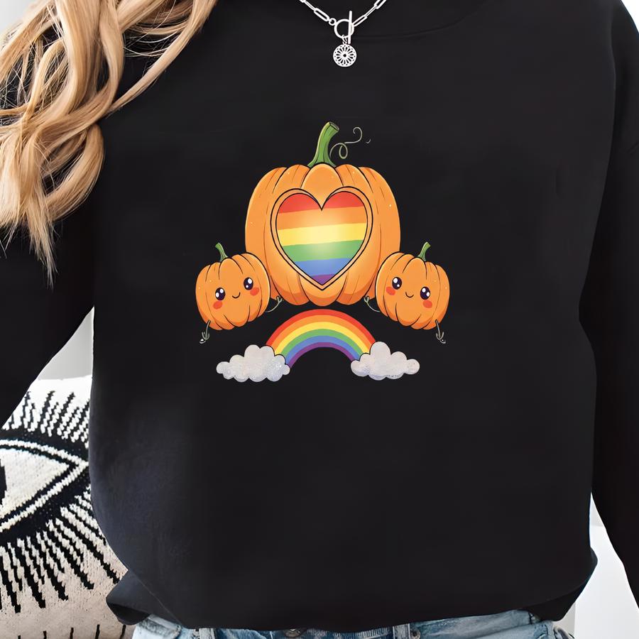 Rainbow Pumpkin Pride Halloween Shirt: Lgbtq Spooky Season Cotton Tee Sweatshirt