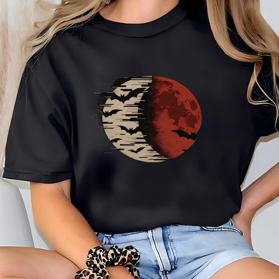 Corrupted Night Hoodie – Gothic Anime Moon Hoodie – Dark Streetwear With Red Eclipse – Vaynora Gift T-shirt