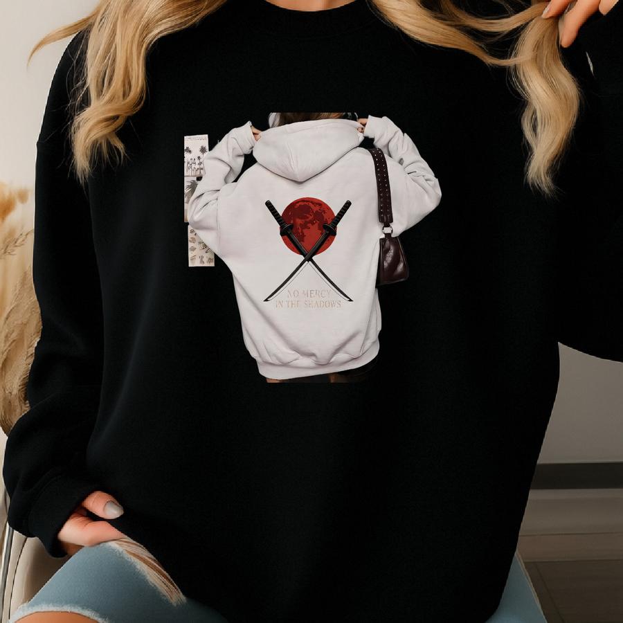 Samurai Katana Hoodie – Red Moon Japanese Warrior Hoodie – Dark Anime Streetwear – Vaynora Gift Sweatshirt