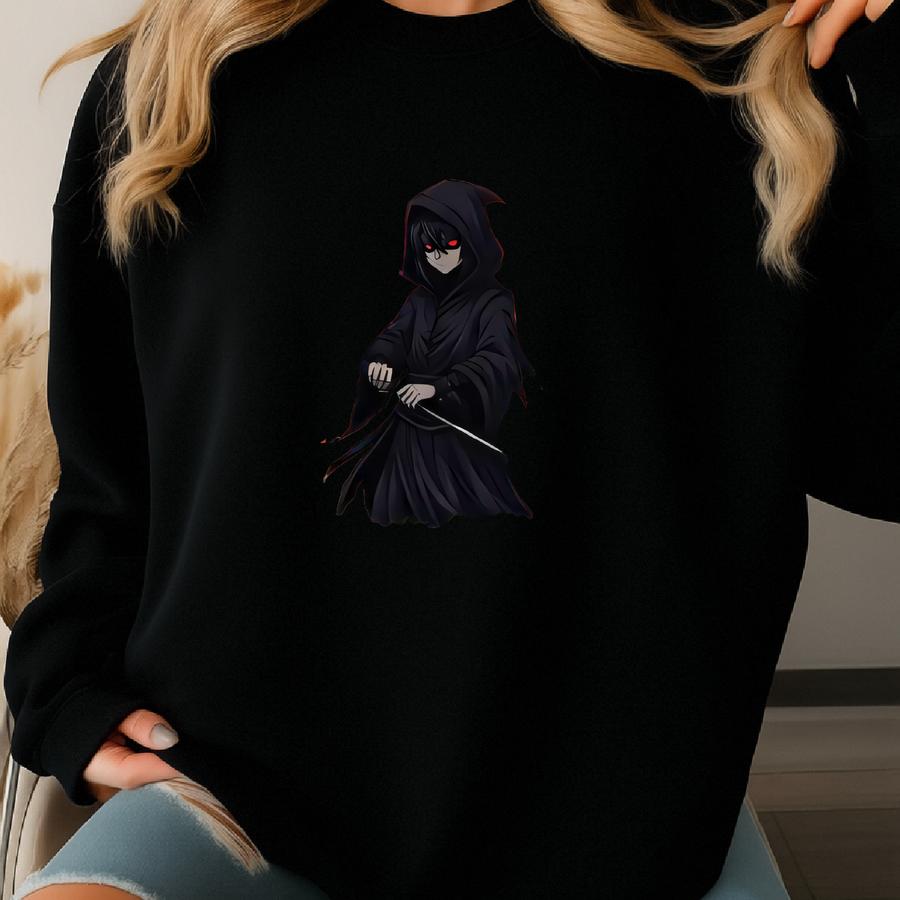Grim Reaper Anime Hoodie – White Gothic Halloween Streetwear Otaku Gift Sweatshirt