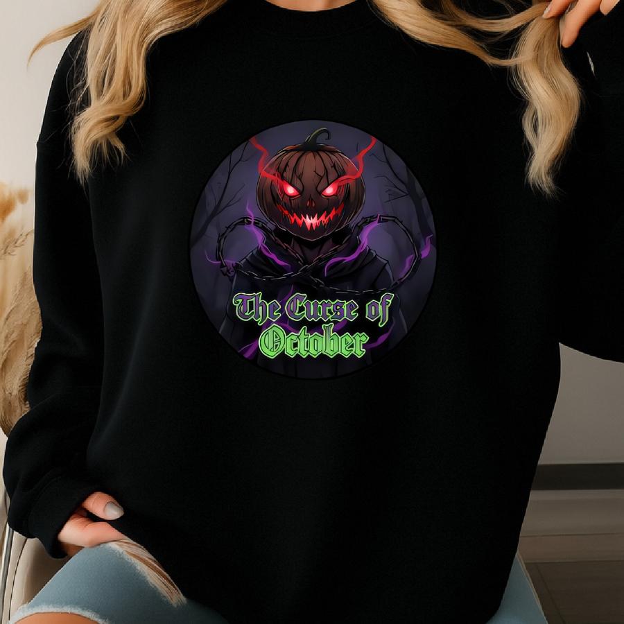 The Curse Of October Hoodie – Gothic Pumpkin Head Anime Halloween Streetwear Sweatshirt