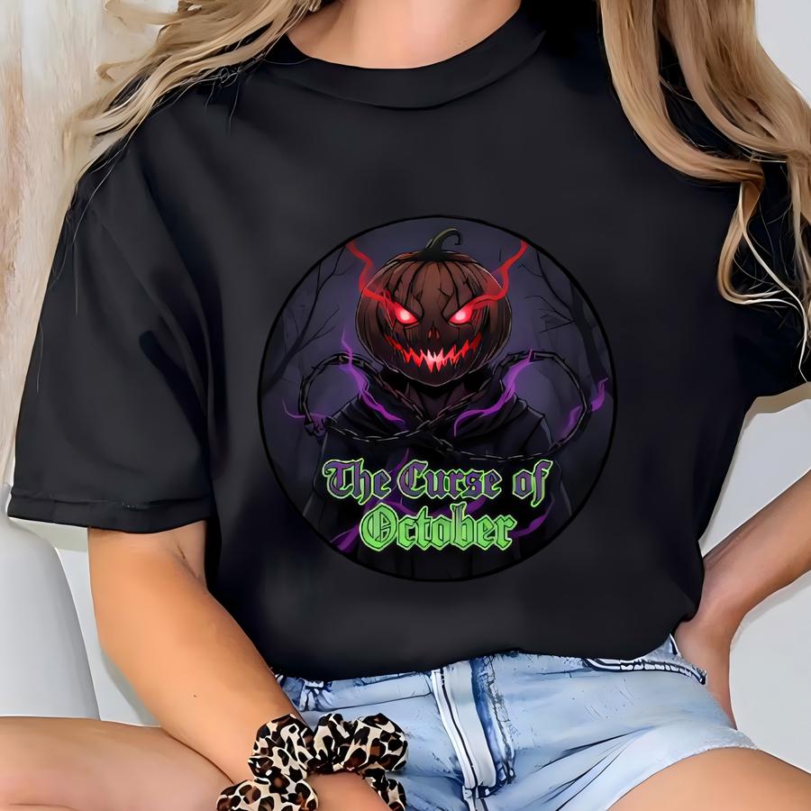 The Curse Of October Hoodie – Gothic Pumpkin Head Anime Halloween Streetwear T-shirt