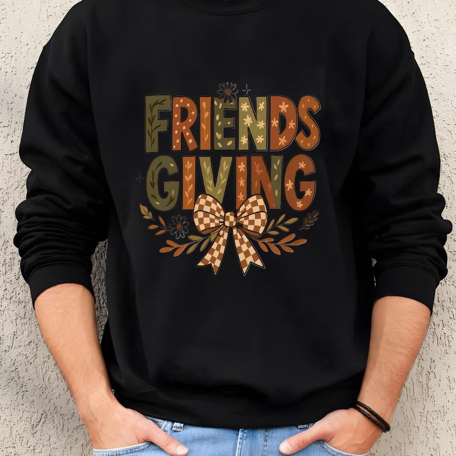 Boho Friends Giving Bow Sweatshirt: Retro Autumn Vibes Sweatshirt