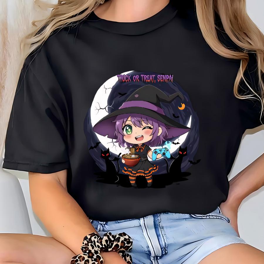 Chibi Witch Anime Hoodie – Cute Halloween Otaku Sweatshirt – Kawaii Streetwear Gift T-shirt