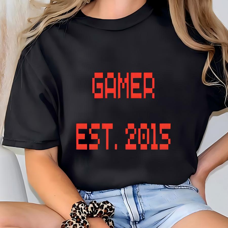 Custom Pixel Gamer Hoodie – Retro Gaming Style – Gamer Est. [your Year] – Personalized Gift T-shirt