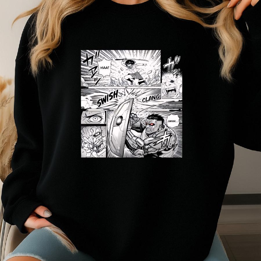 Manga Panel Hoodie – Black And White Comic Style Sweatshirt – Otaku Streetwear Gift Sweatshirt