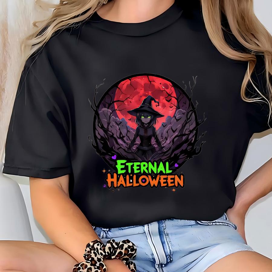 Eternal Halloween Hoodie – Spooky Anime Witch Hoodie – Gothic Otaku Streetwear Gift T-shirt