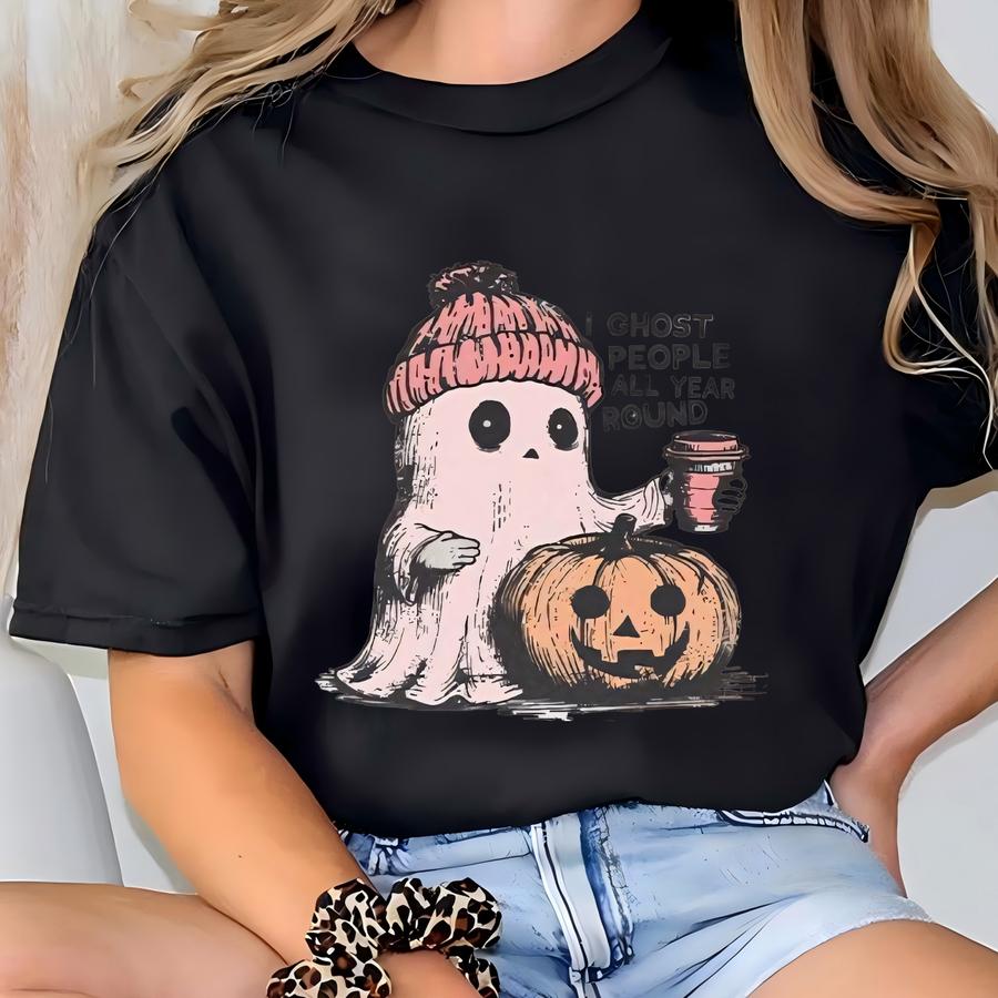 I Ghost People All Year Around Shirt, Anti Social Ghost Sweat, Halloween Ghosting Hoodie, Funny Halloween Ghosts Hoodie, Mental Health Tee T-shirt
