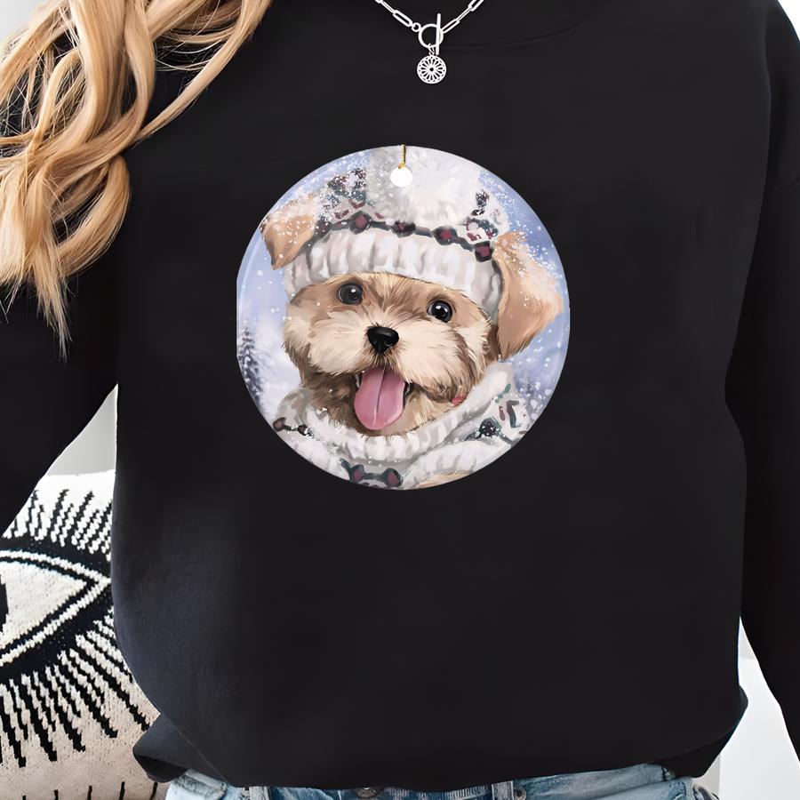 Dog Ceramic Christmas Ornament: Double-sided Pet Lover Gift Sweatshirt
