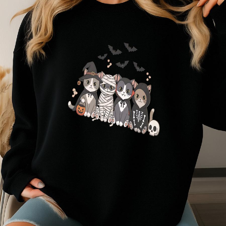Cute Cat Pumpkin Sweatshirt, Ghots Cat Shirt, Retro Halloween T Shirt, Gothic Halloween Cat Mama Shirt, Autumn Black Cat Sweatshirt Sweatshirt