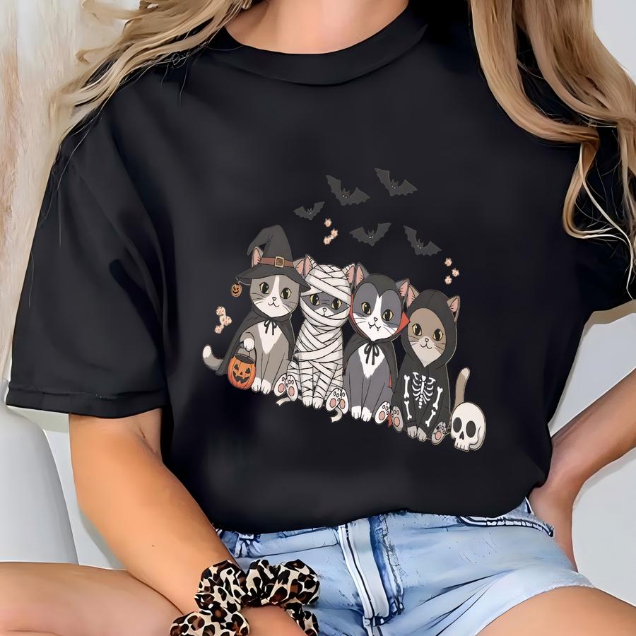 Cute Cat Pumpkin Sweatshirt, Ghots Cat Shirt, Retro Halloween T Shirt, Gothic Halloween Cat Mama Shirt, Autumn Black Cat Sweatshirt T-shirt