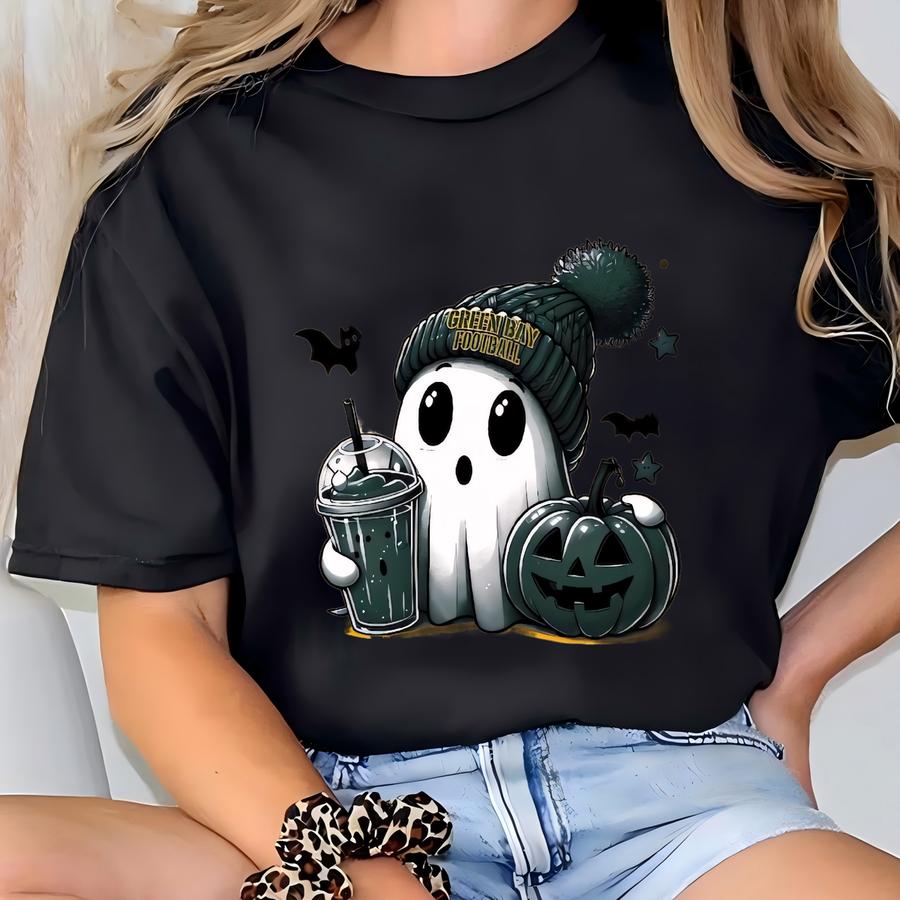 Green Bay Football Halloween Sweatshirt | Cute Ghost Sweatshirt | Game Day Pumpkin Tee | Spooky Season Football Fan Hoodie Gift T-shirt