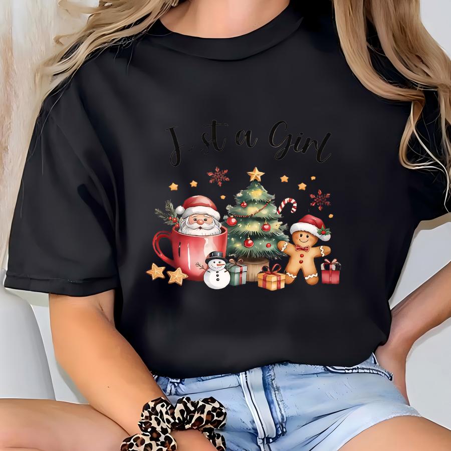 Just A Girl Who Loves Christmas Sweatshirt, Womens Christmas Shirt, Cute Holiday Shirt, Christmas Shirt For Women, Girls Christmas Gift T-shirt