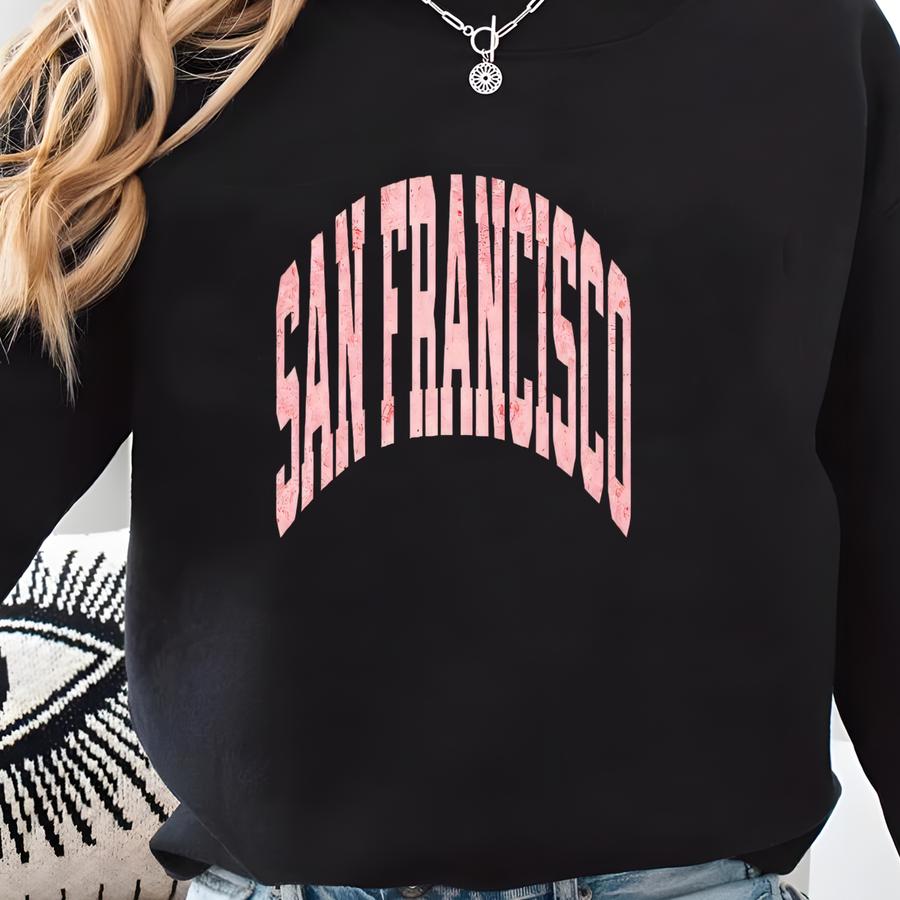 San Francisco Sweatshirt Distressed Print Sweatshirt: Vintage Football Crewneck Sweatshirt