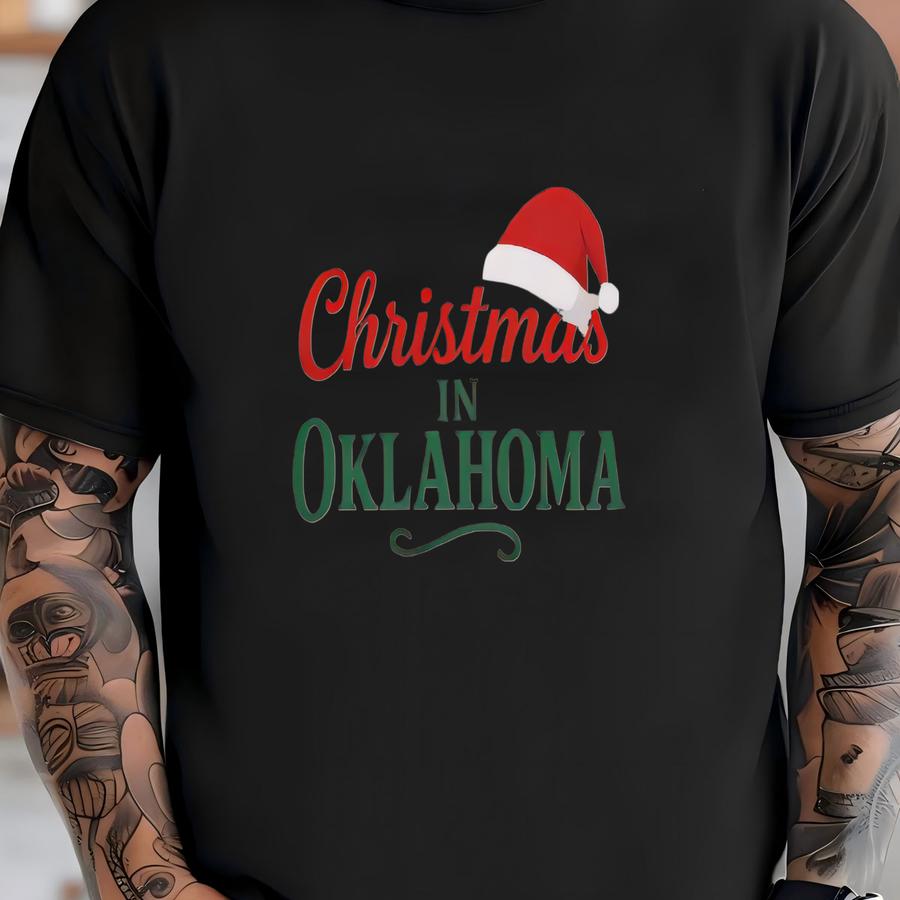 Christmas In Oklahoma Crewneck Sweatshirt, Santa Hat Holiday Apparel, Xmas Ok Sweater, Winter Festive Clothing, Unisex Jumper T-shirt