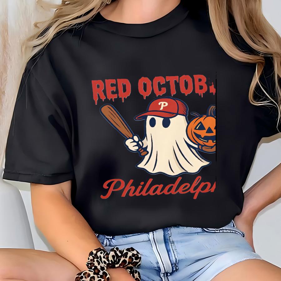 Phillies Halloween Ghost Hoodie: Red October Baseball, Spooky Season T-shirt